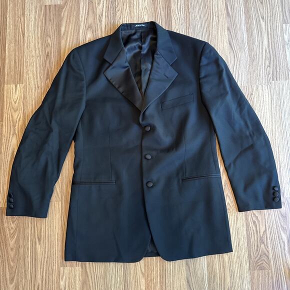 Vito Rufolo Made In Italy Suit Jacket Mens 40R Black Solid Wool Three Buttons - Picture 1 of 11